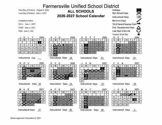 Farmersville Unified School District 2026–2027 Academic Calendar