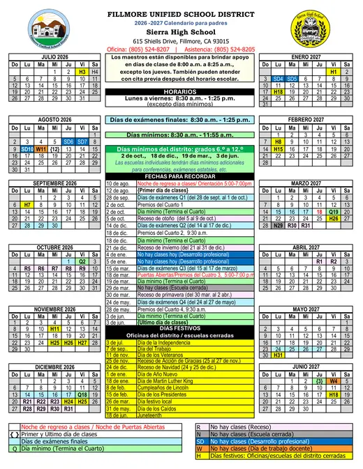 Fillmore Unified School District FUSD 2026–2027 Academic Calendar Page 5