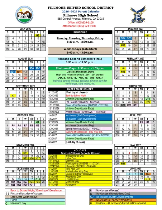 Fillmore Unified School District FUSD 2026–2027 Academic Calendar Page 6