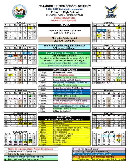 Fillmore Unified School District FUSD 2026–2027 Academic Calendar Page 7
