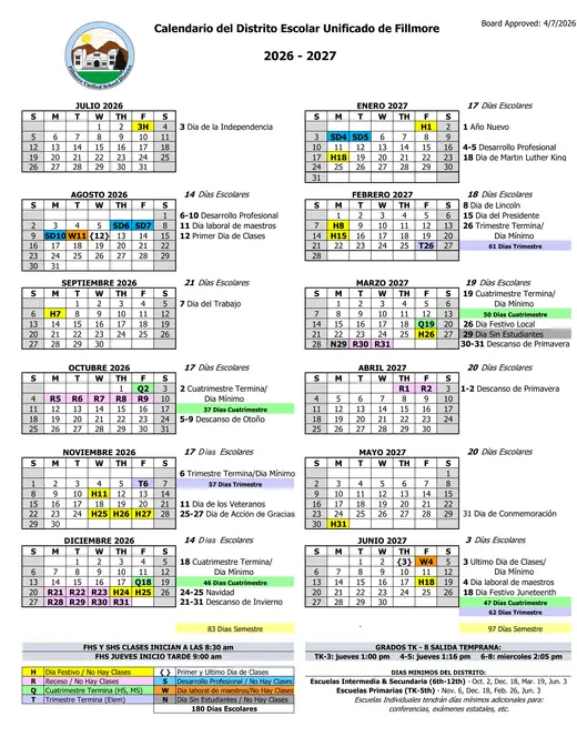 Fillmore Unified School District FUSD 2026–2027 Academic Calendar Page 9
