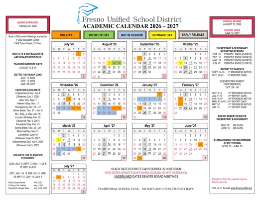 Fresno Unified School District 2026–2027 Academic Calendar