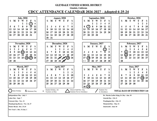 Glendale Unified School District 2026–2027 Academic Calendar Page 3