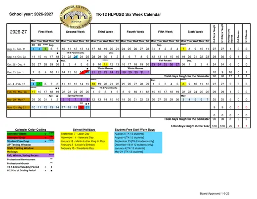 Hacienda La Puente Unified School District 2026–2027 Academic Calendar