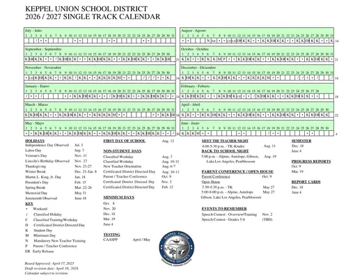 Keppel Union School District 2026–2027 Academic Calendar