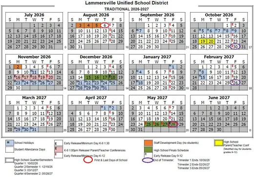 Lammersville Unified School District 2026–2027 Academic Calendar Page 2