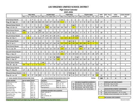 Las Virgenes Unified School District 2026–2027 Academic Calendar Page 1