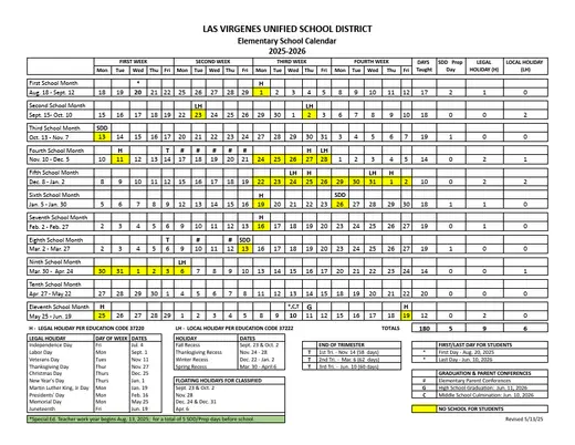 Las Virgenes Unified School District 2026–2027 Academic Calendar Page 3