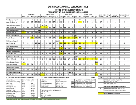 Las Virgenes Unified School District 2026–2027 Academic Calendar Page 4