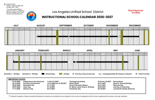 Los Angeles Unified School District 2026–2027 Academic Calendar Page 2