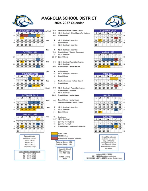 Magnolia School District 2026–2027 Academic Calendar