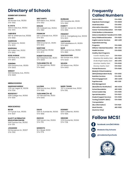Modesto City Schools MCS 2026–2027 Academic Calendar Page 2