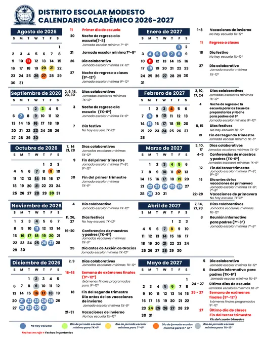 Modesto City Schools MCS 2026–2027 Academic Calendar Page 3