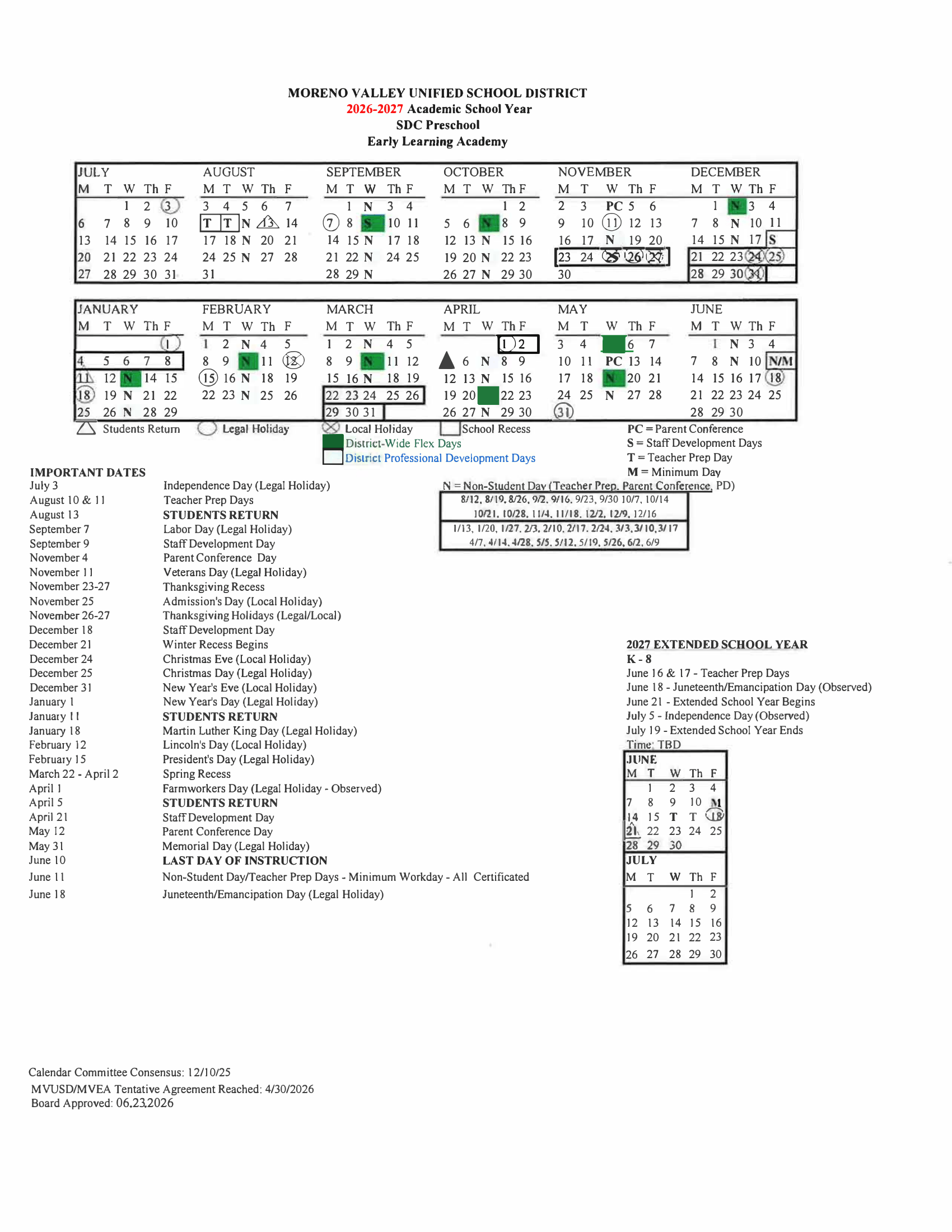 Moreno Valley Unified School District 2026–2027 Academic Calendar Page 7