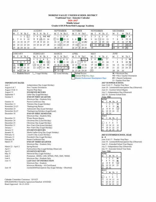 Moreno Valley Unified School District 2026–2027 Academic Calendar Page 3