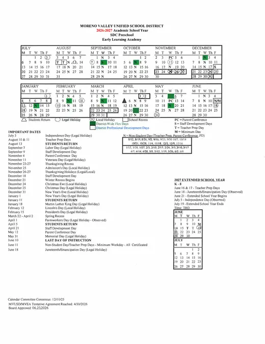 Moreno Valley Unified School District 2026–2027 Academic Calendar Page 7