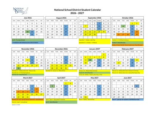 National School District 2026–2027 Academic Calendar
