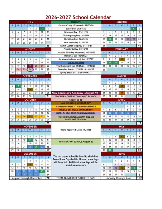 New Educator's Academy NEA 2026–2027 Academic Calendar