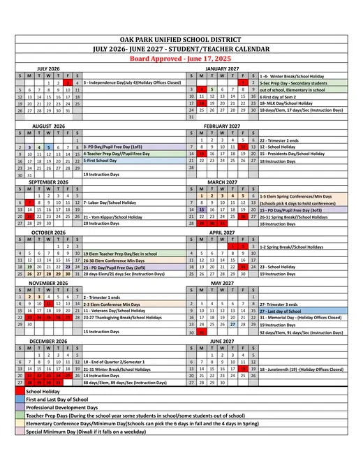 Oak Park Unified School District 2026–2027 Academic Calendar