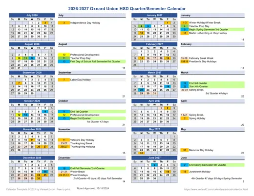 Oxnard Union High School District 2026–2027 Academic Calendar