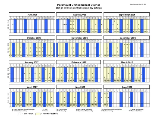 Paramount USD instructional 2026–2027 Academic Calendar