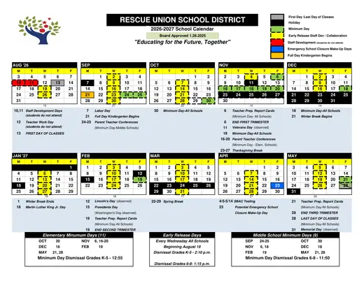 Rescue Union School District 2026–2027 Academic Calendar