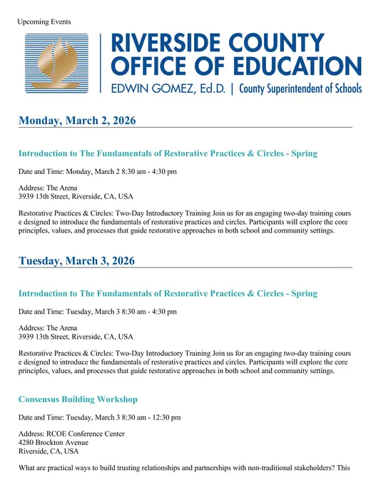 Riverside County Office of Education 2026 Academic Calendar Page 1