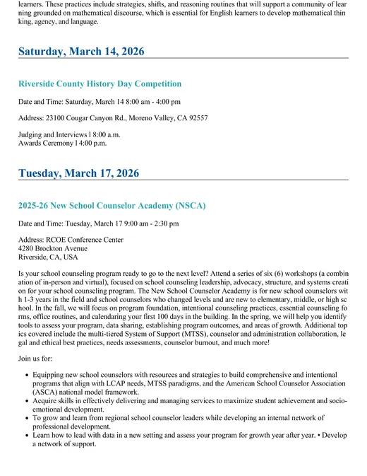 Riverside County Office of Education 2026 Academic Calendar Page 2