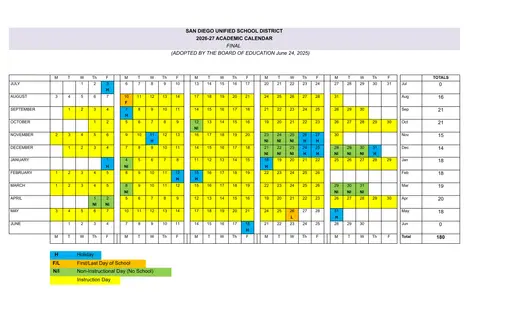 San Diego Unified School District 2026–2027 Academic Calendar