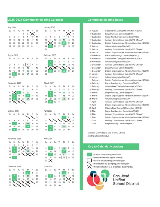 San José Unified School District SJUSD 2026–2027 Academic Calendar