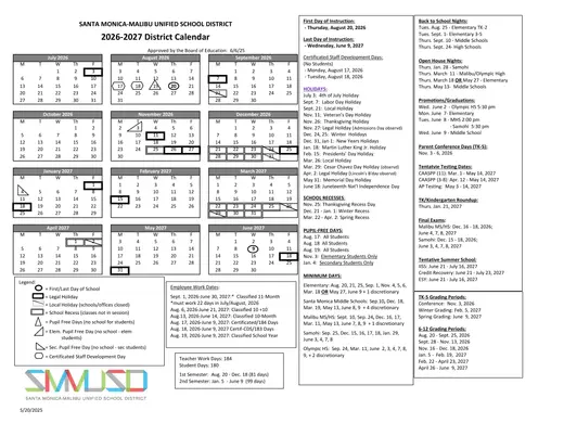 Santa Monica-Malibu Unified School District 2026–2027 Academic Calendar
