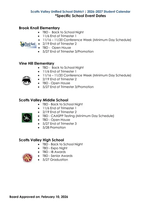 Scotts Valley Unified School District SVUSD 2026–2027 Academic Calendar Page 2
