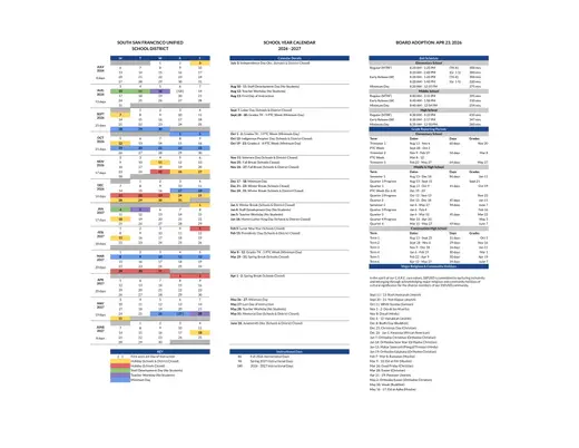 South San Francisco Unified School District SSFUSD 2026–2027 Academic Calendar