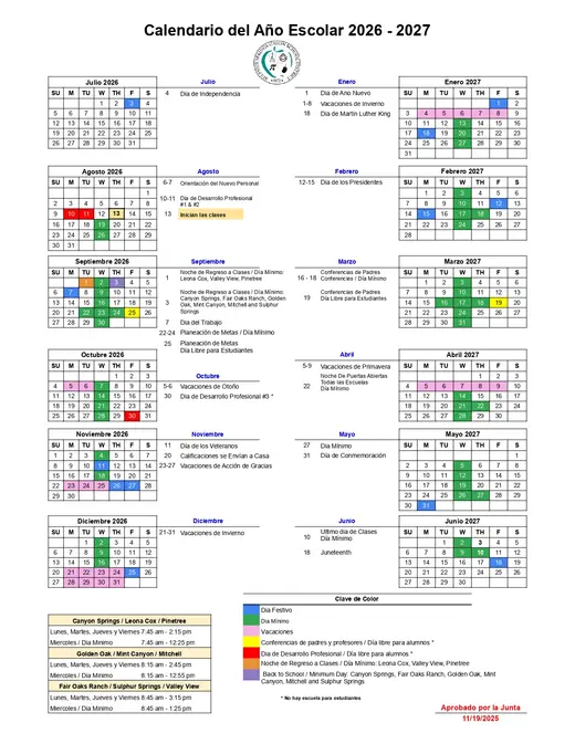Sulphur Springs Union School District 2026–2027 Academic Calendar Page 2