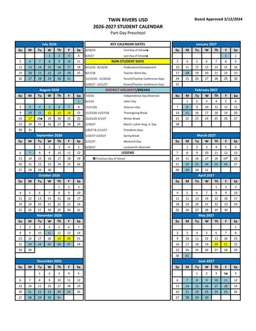 Twin Rivers Unified School District 2026–2027 Academic Calendar Page 6