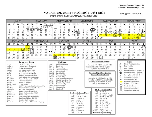 Val Verde Unified School District 2026–2027 Academic Calendar