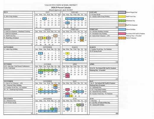 Vallecito Union School District 2028–2029 Academic Calendar Page 3