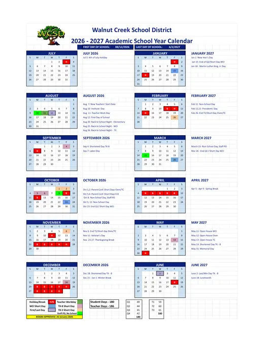 Walnut Creek School District 2026–2027 Academic Calendar