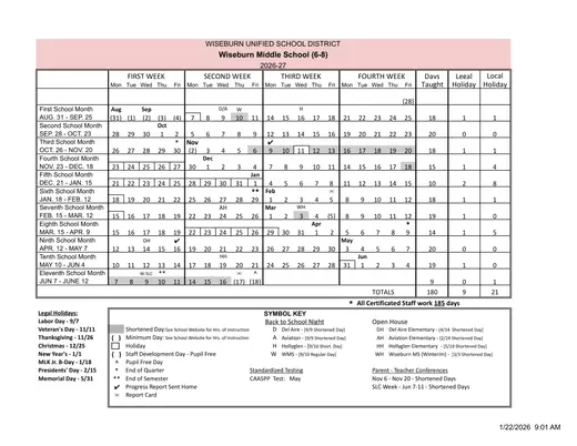 Wiseburn Middle School 2026–2027 Academic Calendar
