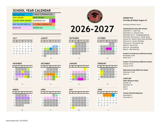 Woodland Joint Unified School District WJUSD 2026–2027 Academic Calendar Page 1