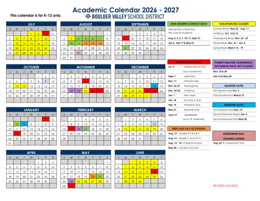 Boulder Valley School District 2026–2027 Academic Calendar