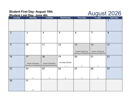 Harrison School District Two 2026–2027 Academic Calendar Page 1