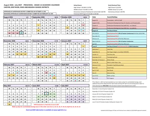 Chester, Deep River, Essex and Region 4 School Districts 2026–2027 Academic Calendar Page 1