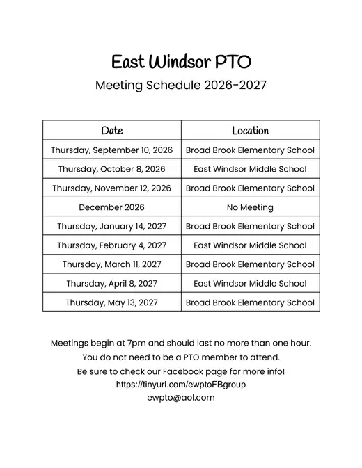 East Windsor Public Schools 2026–2027 Academic Calendar Page 3