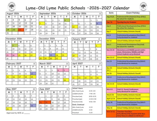 Lyme-Old Lyme Public Schools 2026–2027 Academic Calendar Page 1