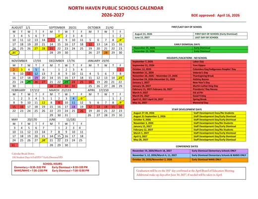 North Haven Public Schools 2026–2027 Academic Calendar