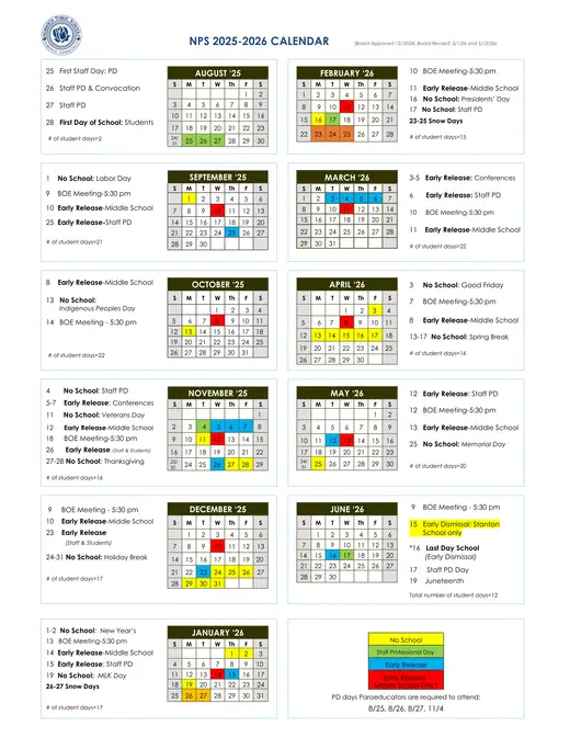 Norwich Public Schools 2025–2026 Academic Calendar