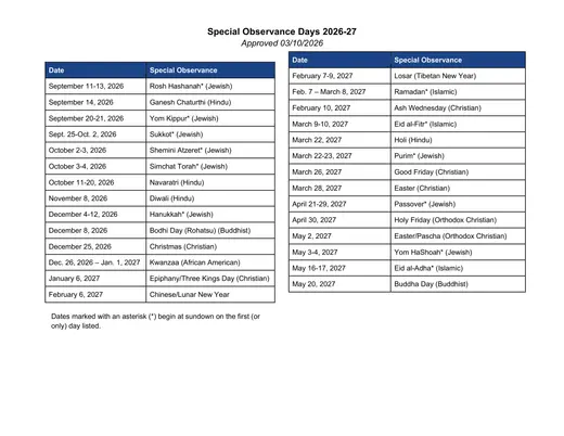 Old Saybrook Public Schools 2026–2027 Academic Calendar Page 2