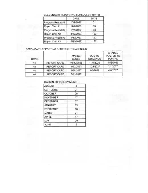 Plainfield Public Schools (1) 2026–2027 Academic Calendar Page 2
