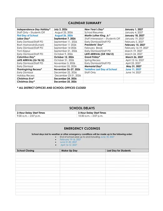 Region 9 School District 2026–2027 Academic Calendar Page 2